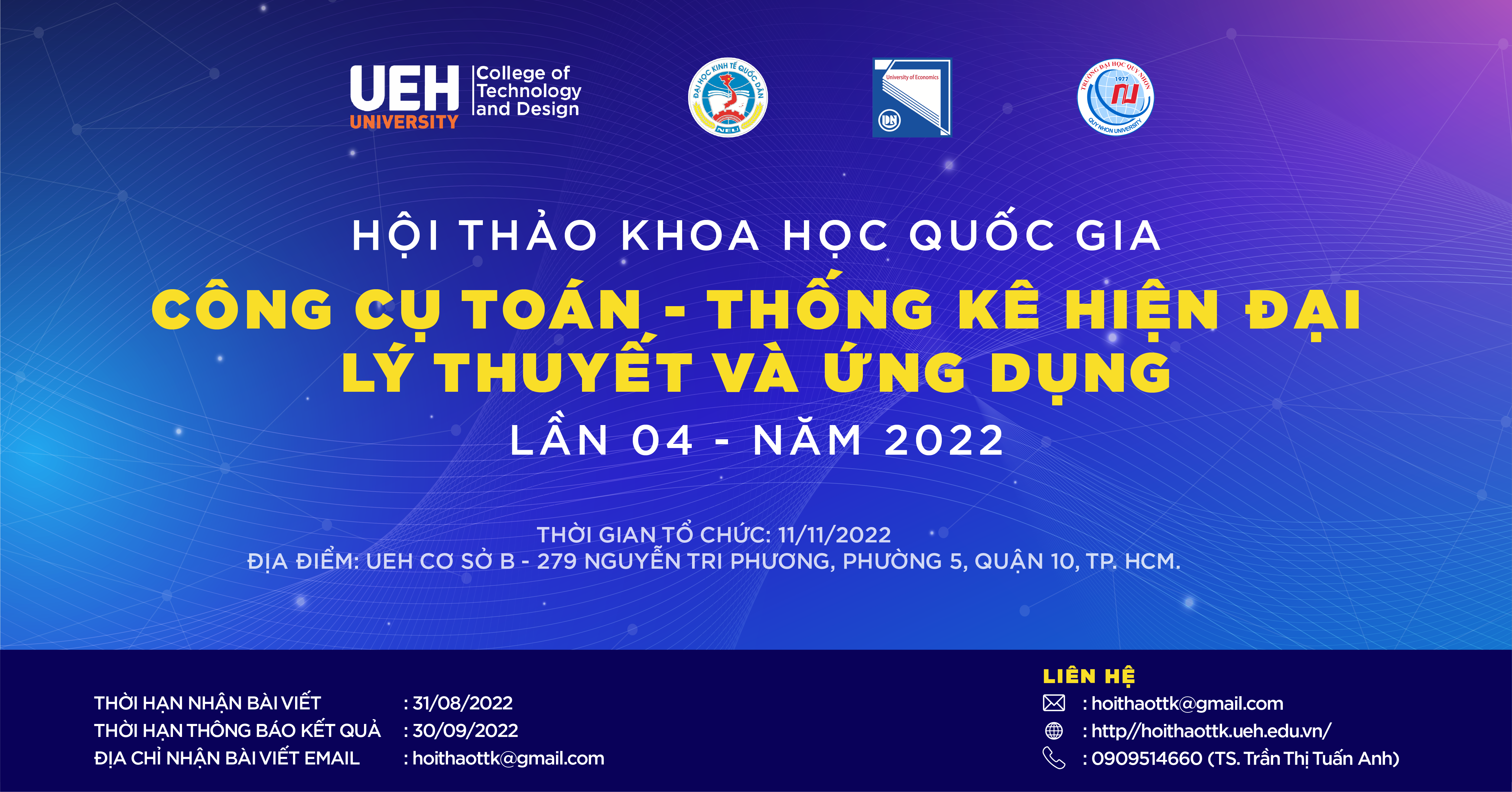 Thông báo mời đăng ký tham dự Hội thảo quốc gia “Công cụ Toán – Thống kê hiện đại: Lý thuyết và ứng dụng” lần 4 năm 2022.